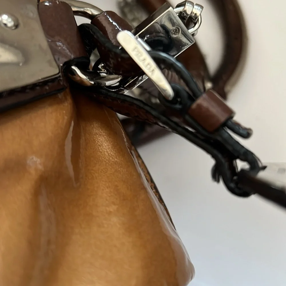 Prada Brown Vernice Sfumata Ombré Patent Leather Satchel Crossbody Bag